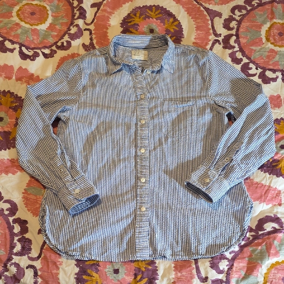 J. Crew Tops - J. Crew Blue and White Striped Button-Down Shirt